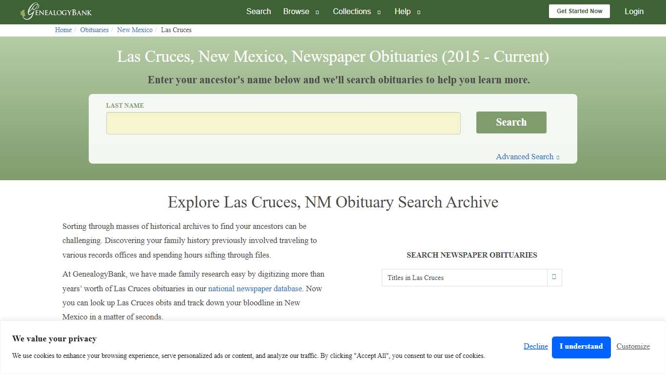 Las Cruces, New Mexico Obituary Archive Search | GenealogyBank